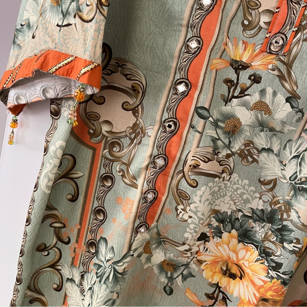Salwar Kameez in Sage Green and Orange - Picture 4 of 12
